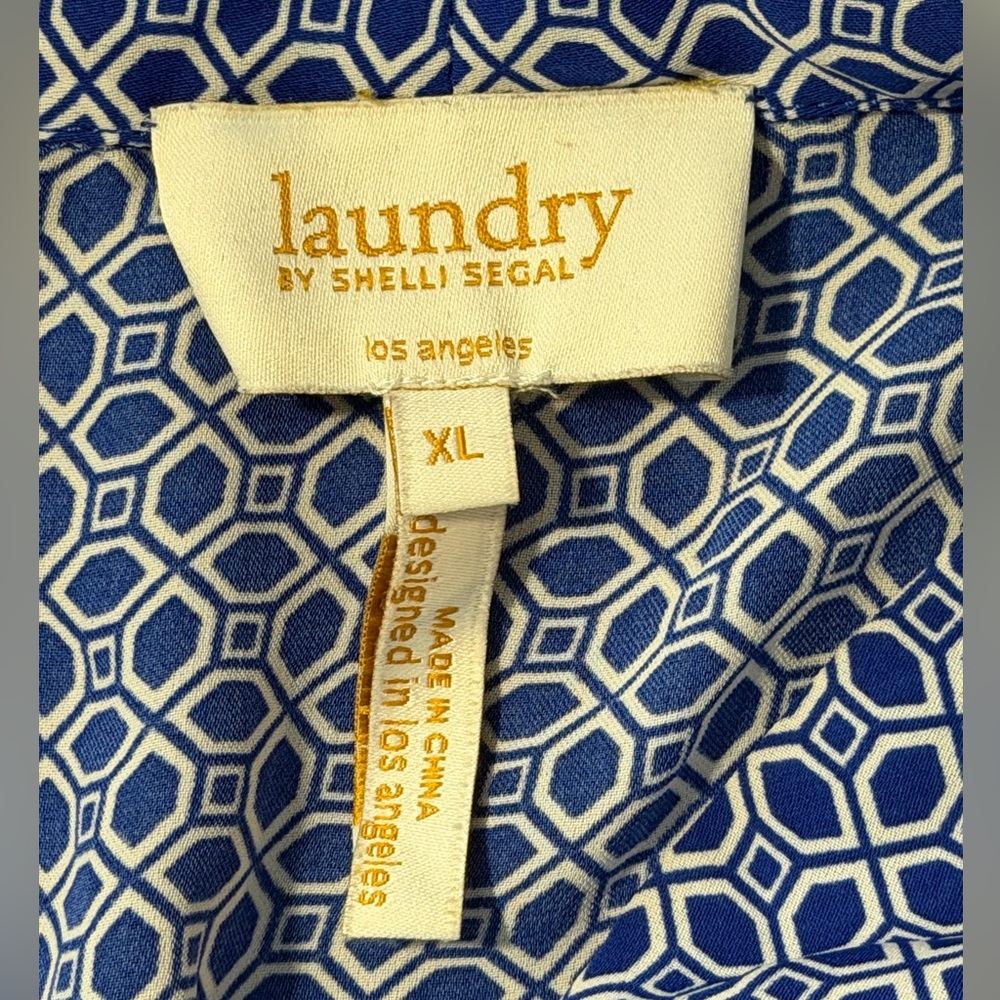 Laundry By Shelli Segal Blue Geometric Blouse XL - Picture 6 of 10